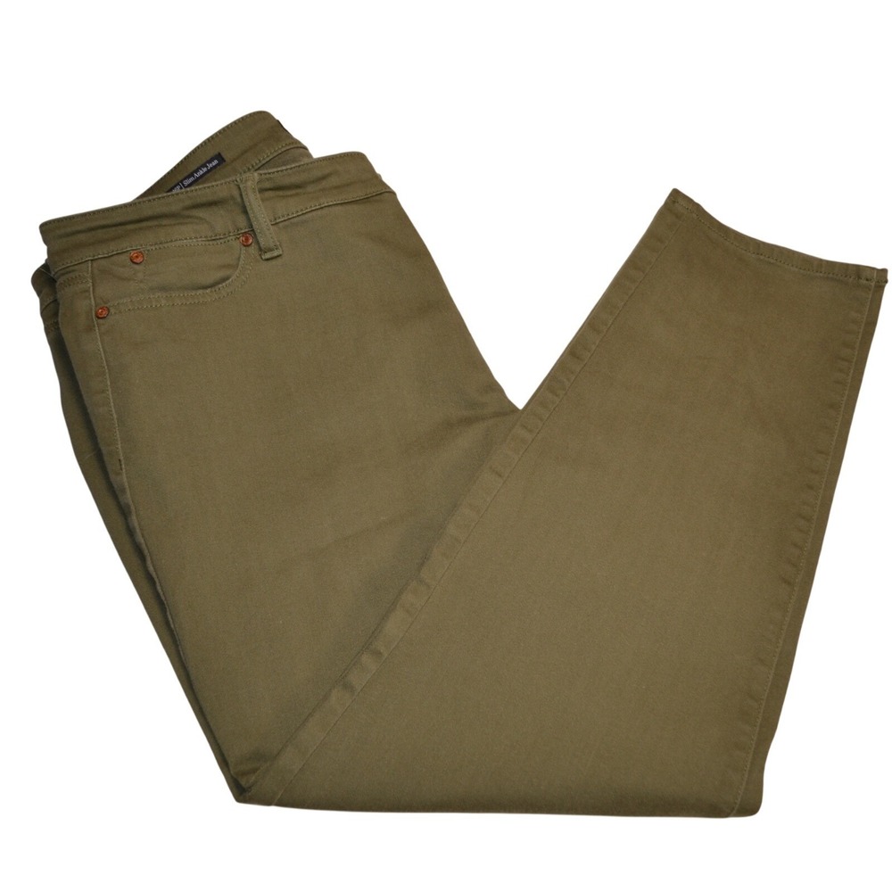 Talbots Women's Slim Ankle Pants 16P Olive Green Stretch Trousers Mid-Rise